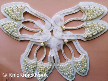 White Shoe Applique With Pearls, Rhinestones, Diamante Faux Swarovski Crystals